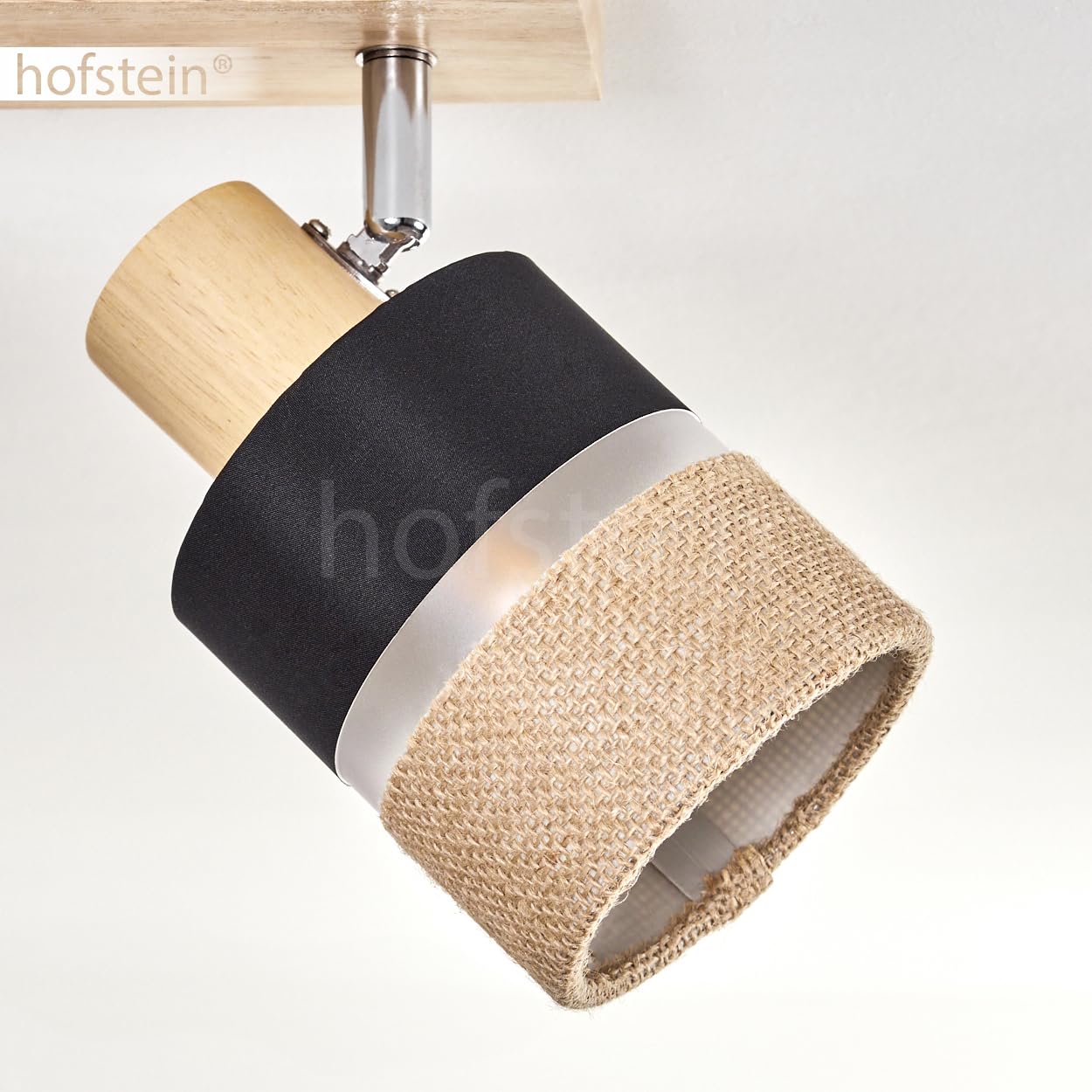 Plafoniera Fallhagen, lampada da soffitto moderna in legno/metallo/lino nei colori naturale/cromo/nero, lampada a 2 luci dal design scandinavo con faretti regolabili, 2 x E14, senza lampadine