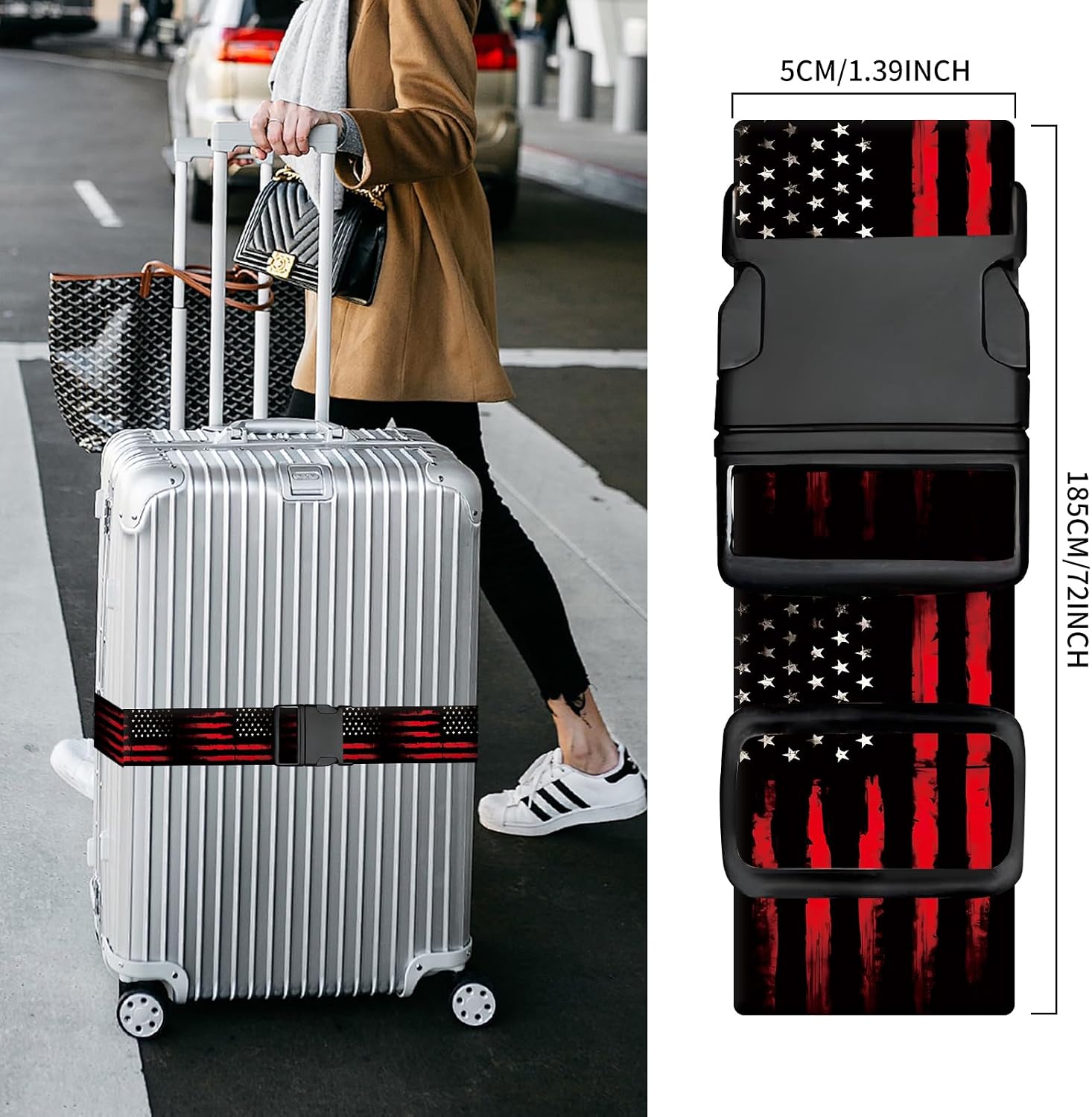Luggage Straps for Suitcases, Heavy Duty Travel Belt with Quick-Release Buckle, Adjustable Suitcase Strap, Cute Luggage Accessories for Travel Retro American Flag image 3