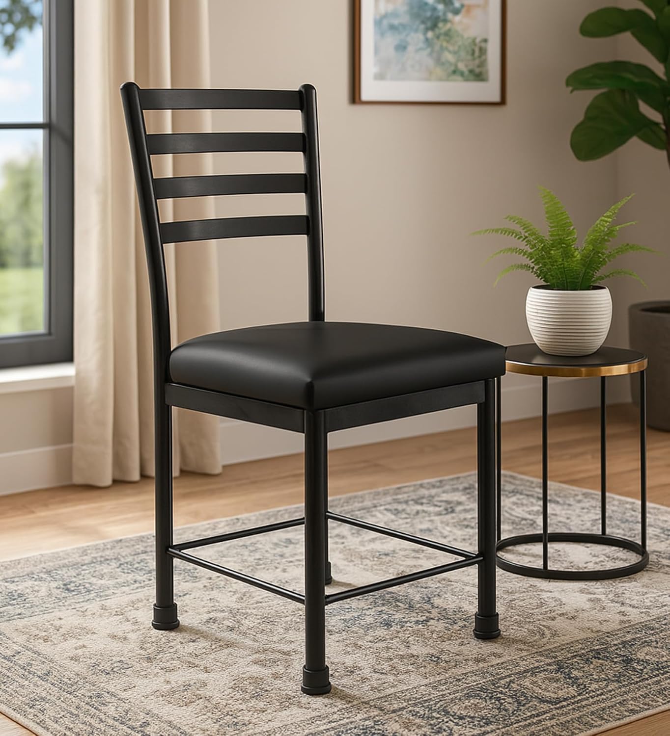 Zidle Modern Metal Dining Chair with Cushioned Seat Black Finish Armless Chair for Dining Room Kitchen Living Room Study O...