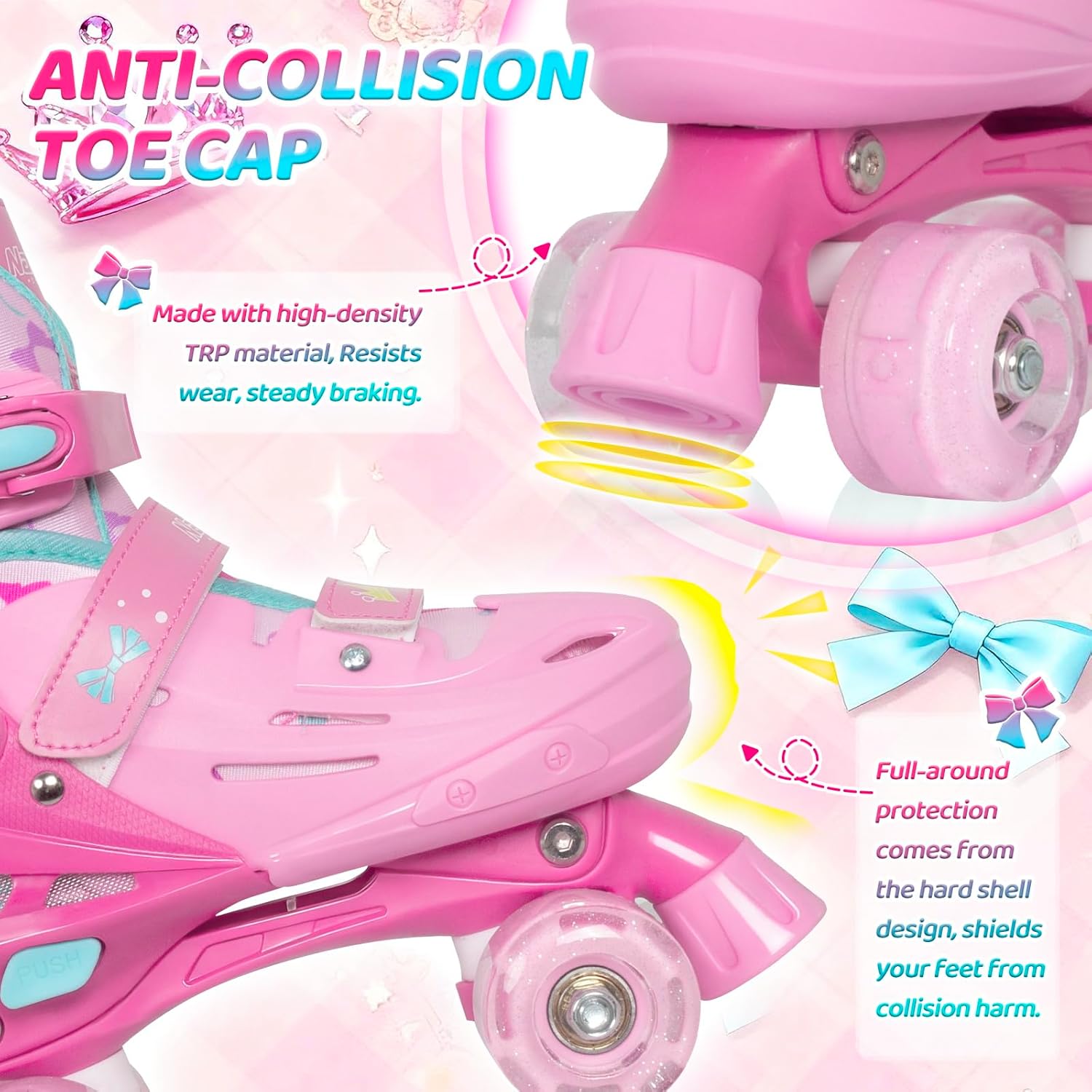 Nattork Kids Roller Skates for Girls Boys, 4 Size Adjustable Quad Skates for Kids with Light up Wheels - Wonderful Birthday Gift for Indoor Outdoor Sports