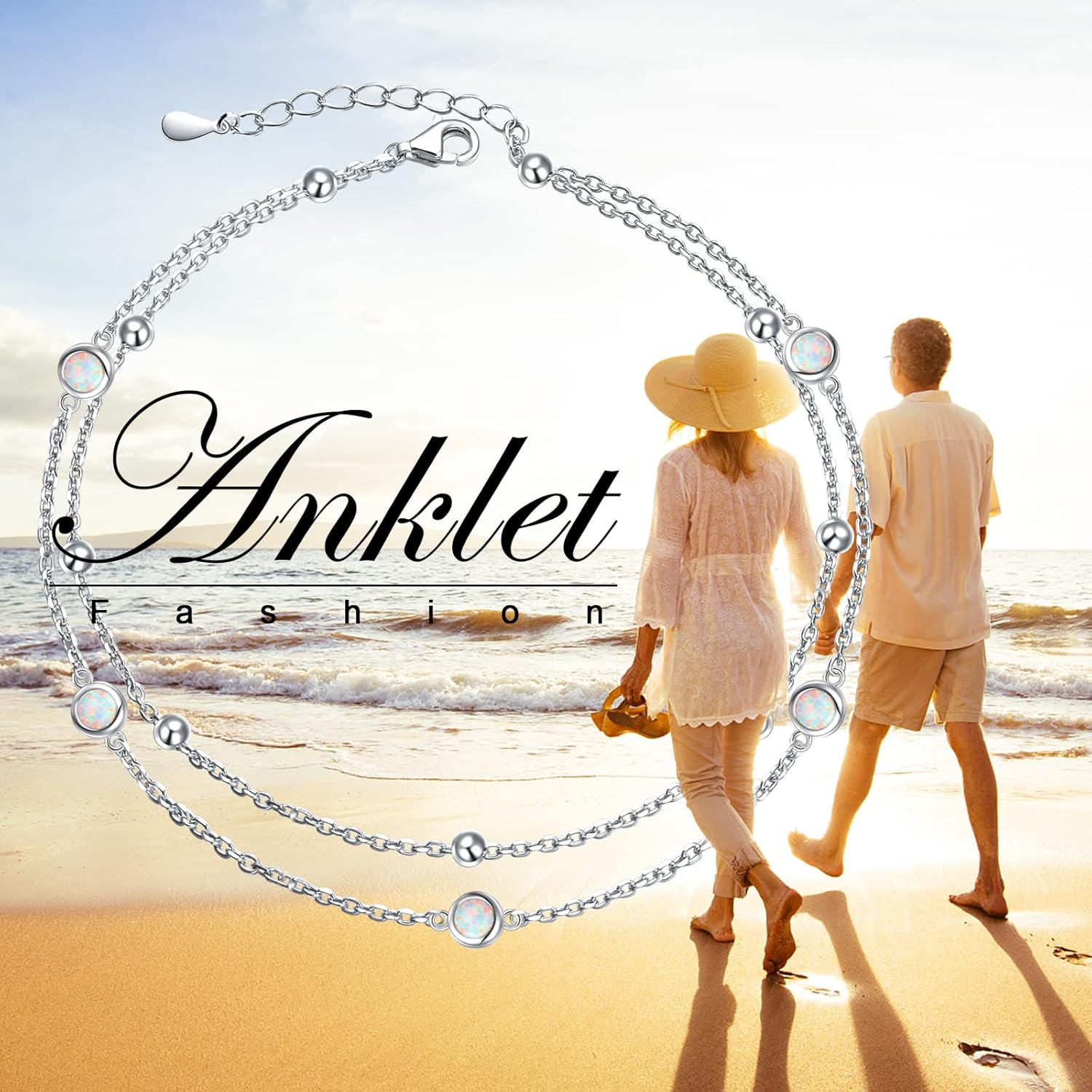 Flyow Anklet for Women S925 Sterling Silver Adjustable Foot Beaded Heart Charm Ankle Bracelet Anklets Jewelry - Image 7