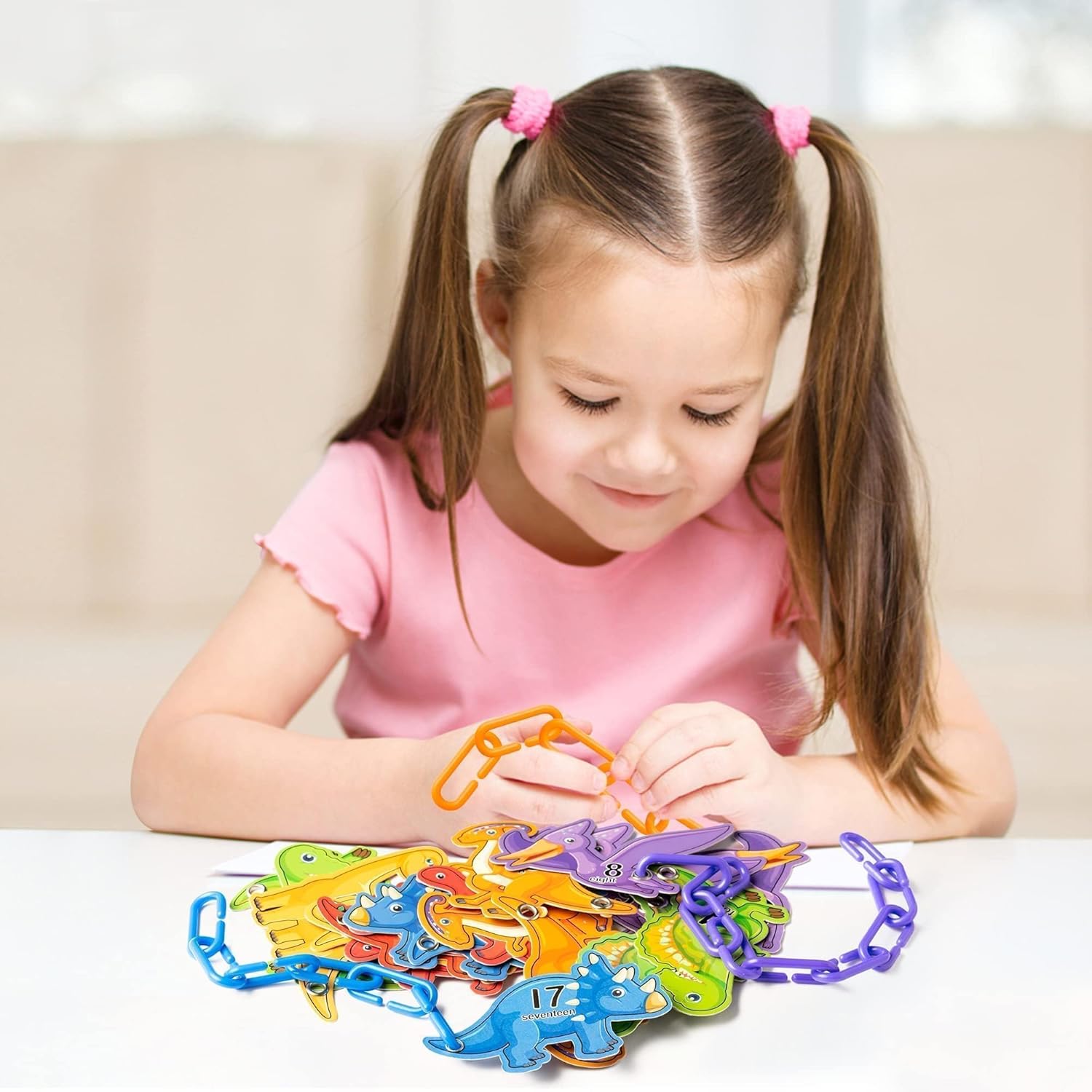 Strengthen Dinosaur Card C-Clips Hooks Plastic Chain Links with Card Lacing Party Game Suitable for Development of Sensory Toys for Child Color Home Activities Birthday Holiday Gifts