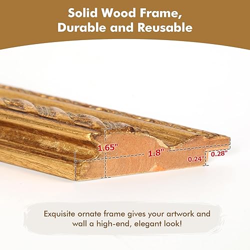 Miniatura 4 de FOLKOR Marco dorado antiguo para pintura en lienzo de 8 x 10 pulgadas, marco de 1.8 pulgadas de ancho con parte trasera abierta para impresiones en