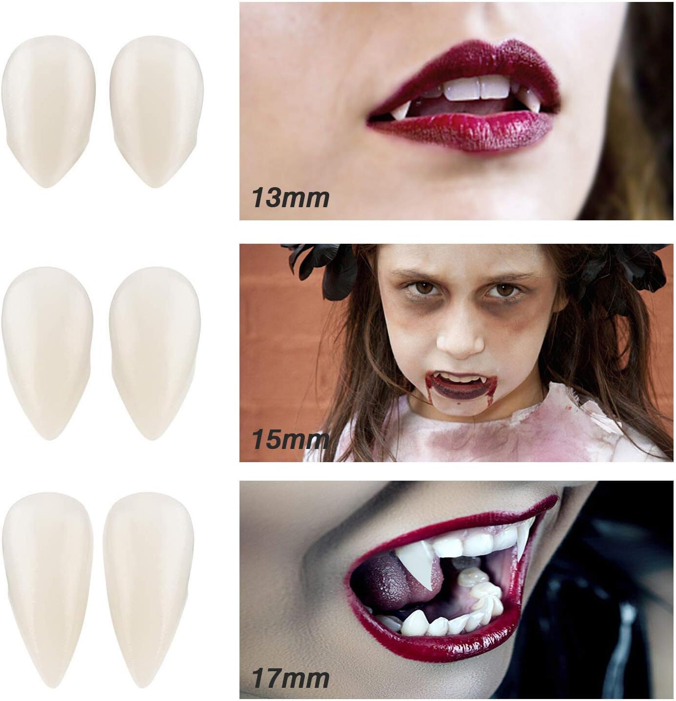 Halloween Vampire Teeth, Koxuky Vampire Teeth Fangs Halloween Party Cosplay Props Horror False Teeth Props Party Favors Cosplay Accessories, Reusable -- 3 Pairs