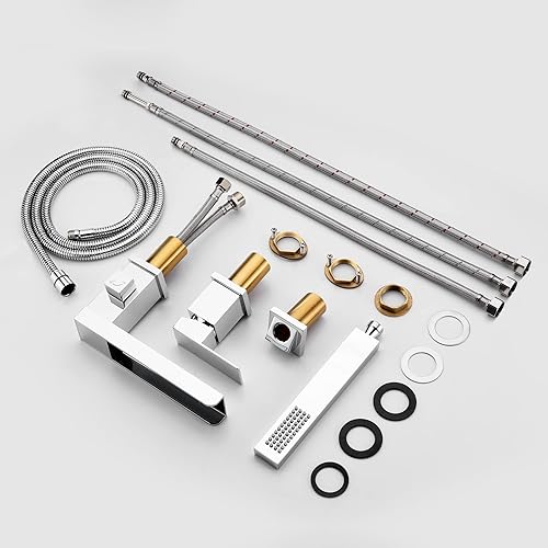 Miniatura 6 de SUMERAIN Grifo de bañera romana en cascada con ducha de mano, grifo de bañera de 3 agujeros con desviador de ducha acabado cromado