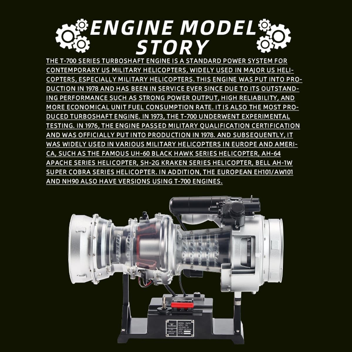 Kit de modelo de motor turboeje, simulación de metal a escala 1/4, helicóptero militar eléctrico, kit de modelo de motor turboeje, 470 + piezas, kit de educación científica mecánica, regalo para