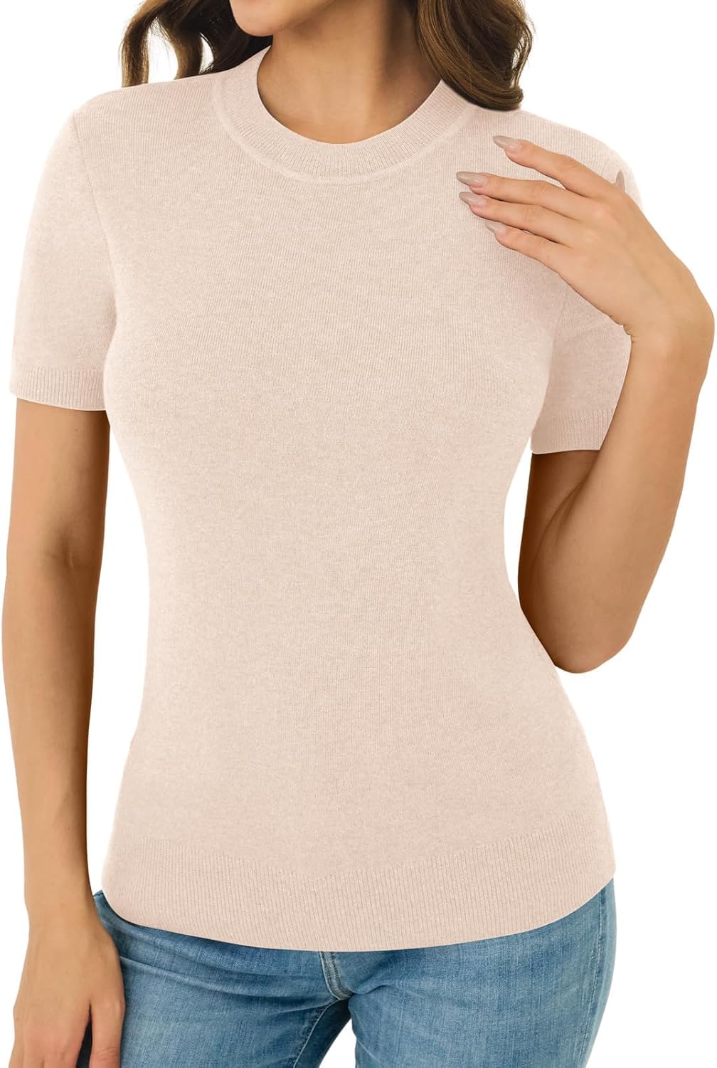 GKBK Women's Soft Short Sleeve Wool Blend Pullover Sweater for Business Casual & Fashion - Image 5