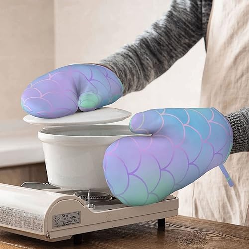 Miniatura 5 de Oven Mitt Magic-Mermaid-Fishscale-Pattern Non-Slip Silicone Oven Gloves Cooking Gloves