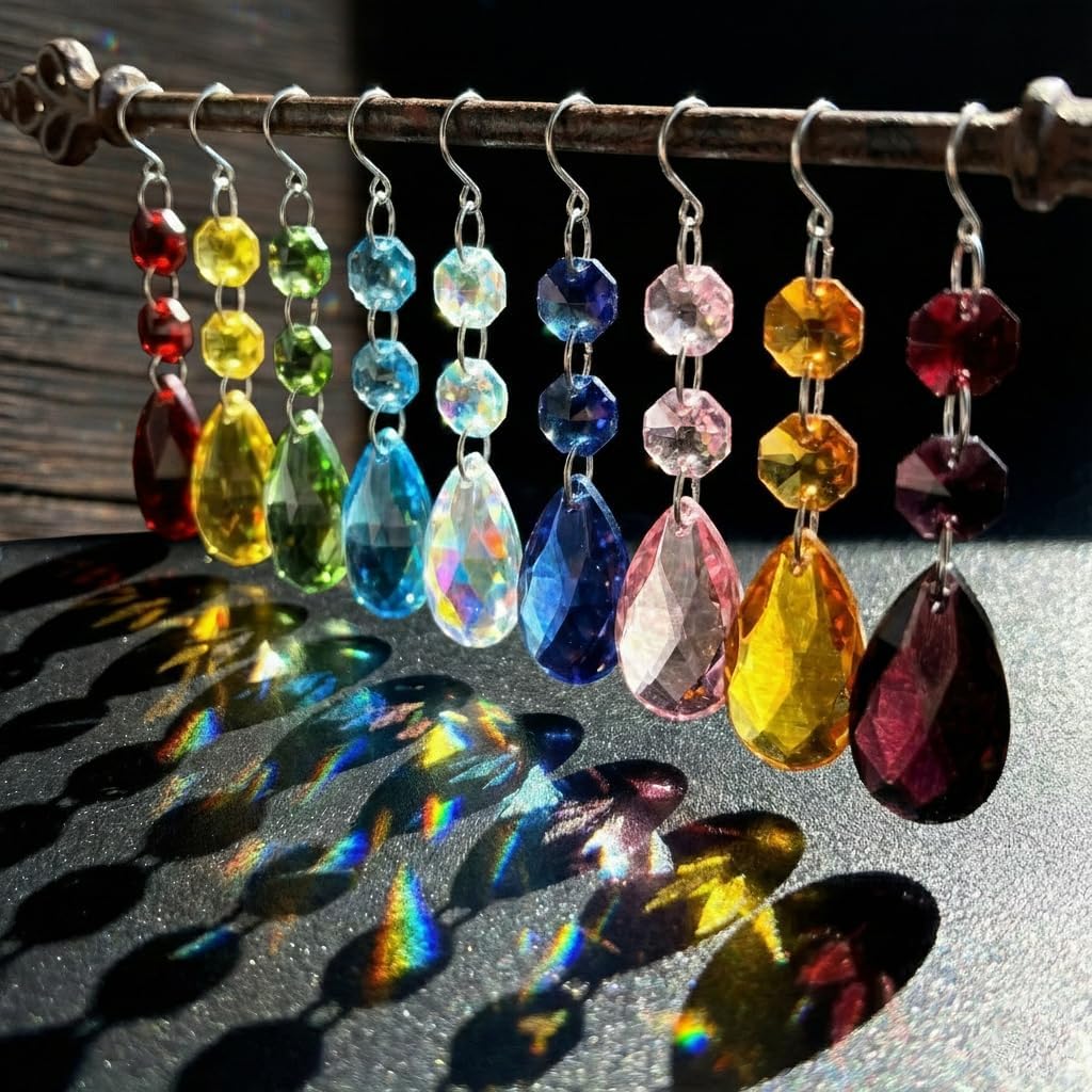 10 Pieces 38mm Multicolor Teardrop Crystal Suncatcher Prism - Chandelier Replacement Pendants for Lamp Windows Hanging Rainbow Maker, Christmas Tree Ornaments, Birthday Wedding Party Home Decor Gifts