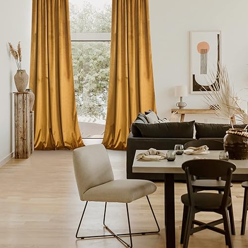 Miniatura 2 de Roslynwood - Cortinas de terciopelo mostaza para dormitorio, oscurecimiento y aislamiento, para sala, oficina, apartamento, baño, 52 pulgadas de
