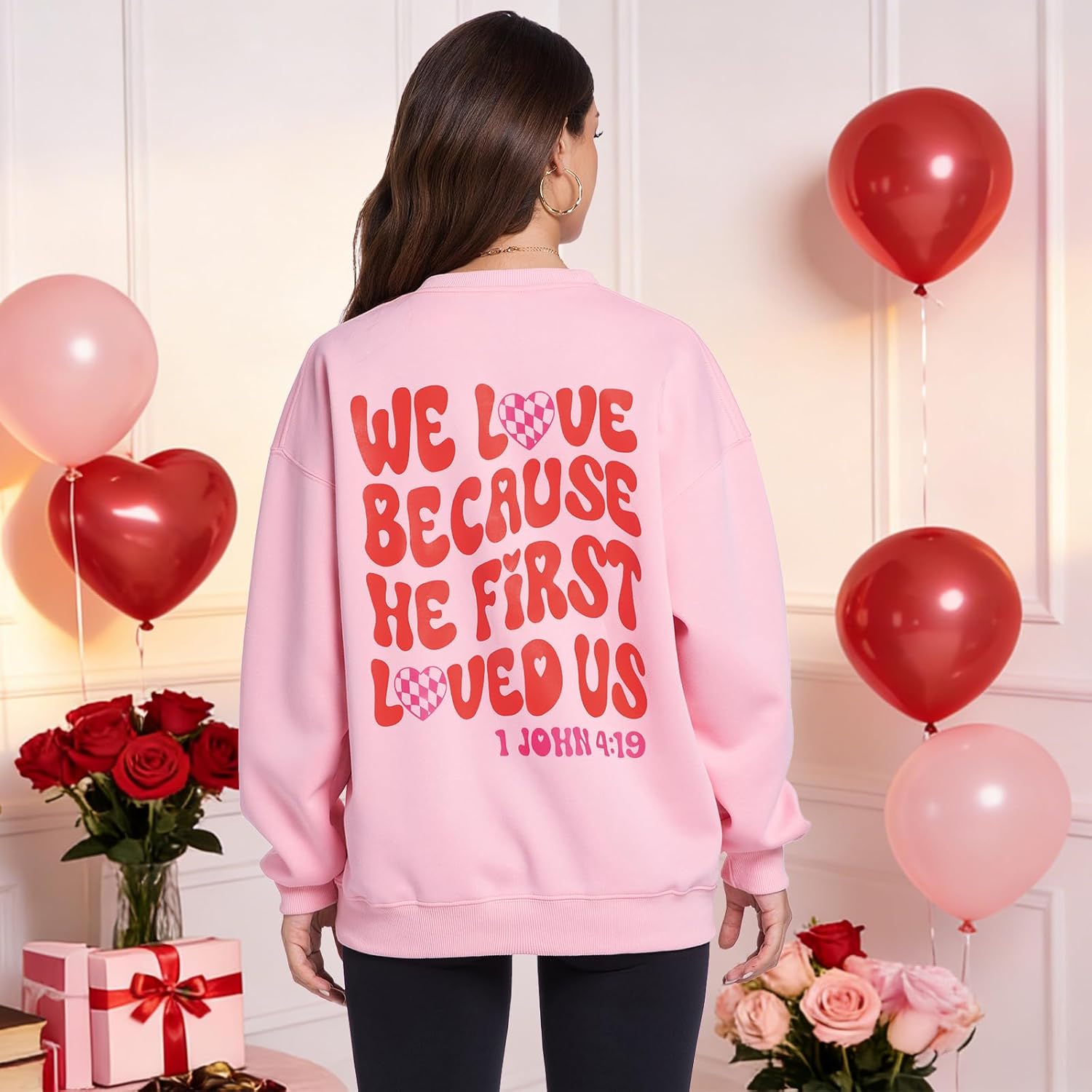 Valentines Sweatshirts for Women Christian Love Heart Graphic Valentine Jesus Bible Vibes Long Sleeve Shirts Tops - Image 2