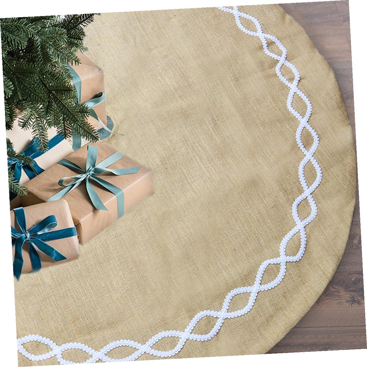 Christmas Tree Skirt Linen Bottom Skirt Xmas Tree Mat Festival Decoration Seasonal Home Decor