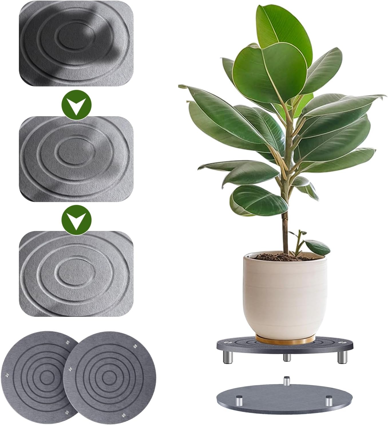 12 Inch 2 Pcs Instant Dry Plant Stand Saucer Indoor Water Catcher Drip Corner Flower Plants Tray with Stainless Steel Feet, Diatomaceous Earth Pot