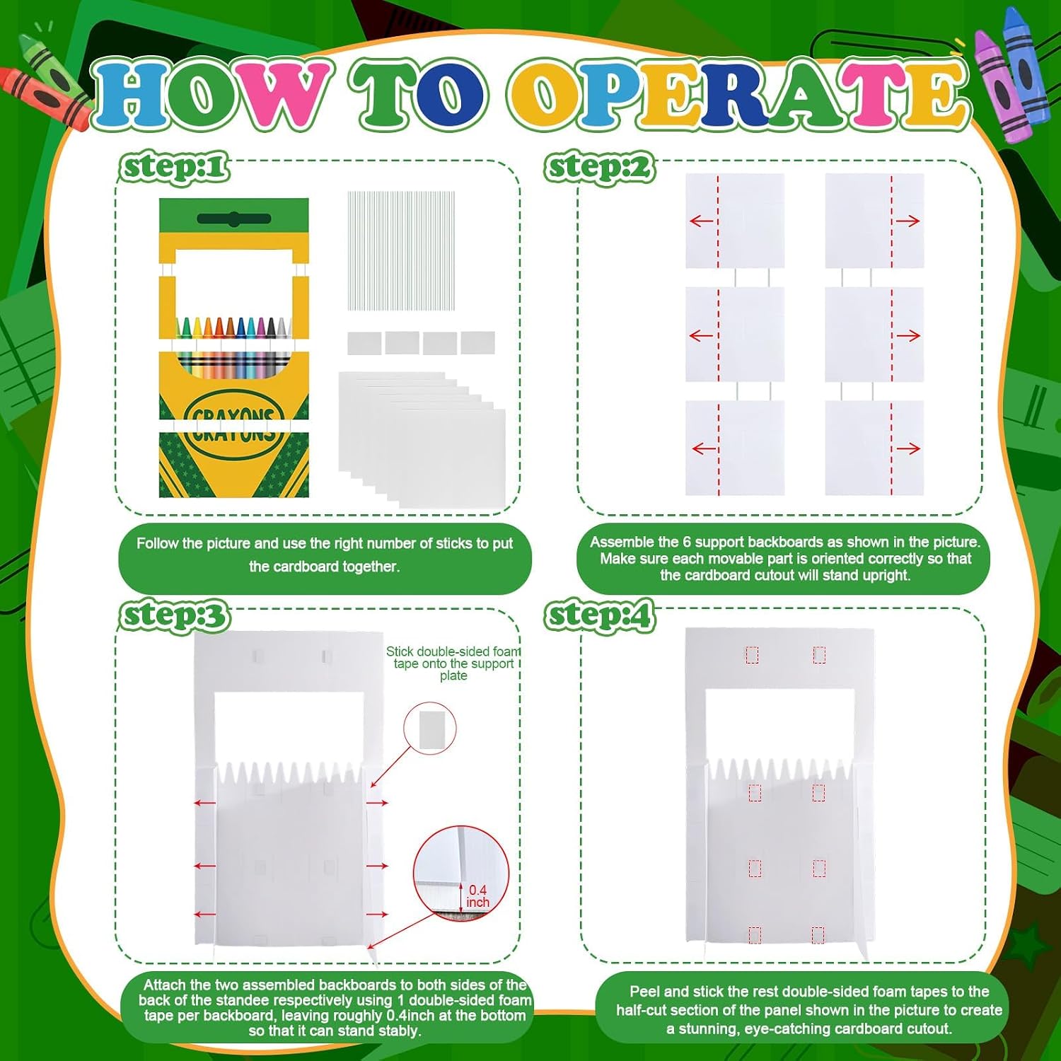 Back to School Photo Prop, Large Crayon Box Cardboard Cutout Stand-Up First Day of School Crayons Box Photo Booth Frame for Students Teacher New Schools Year Classroom Decor Supplies