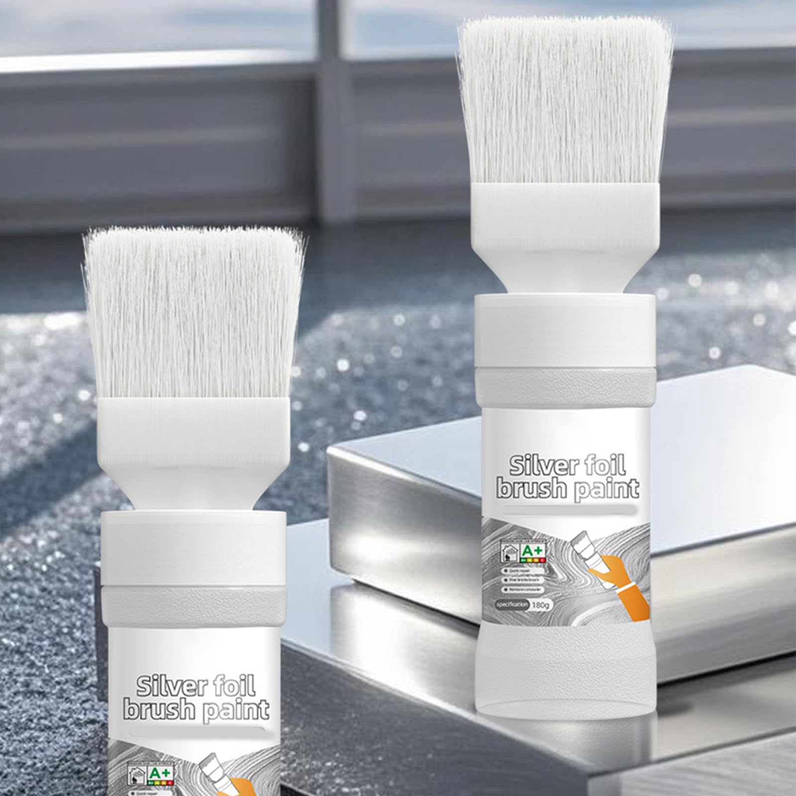 Peinture argentée métallisée à base d'eau avec pinceau intégré (6pcs)