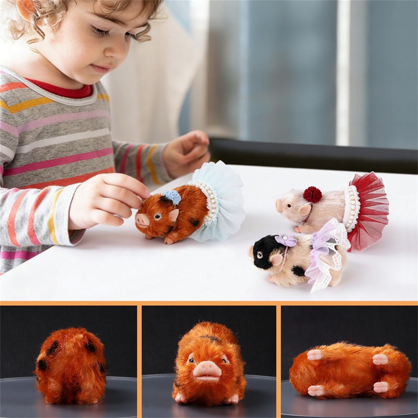 Interaktives Piggy Squeeze Tierfigur Reborns Spielzeug mit Spitzenkleid Rollenspiel für Vorschulkinder Geschichtenerzählaktivität Kleinkind Lernspielzeug