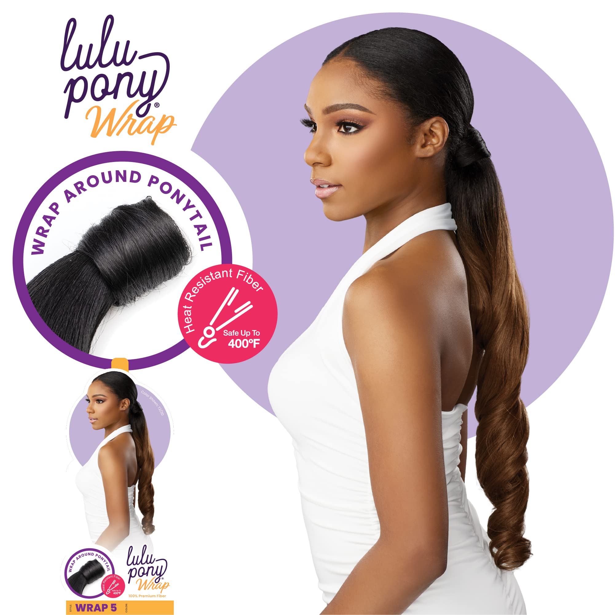 Sensationnel Lulu pony wrap hairextensions- 5 high heat synthetic yaki pony tail or up do hair wig piece (F1B/30)
