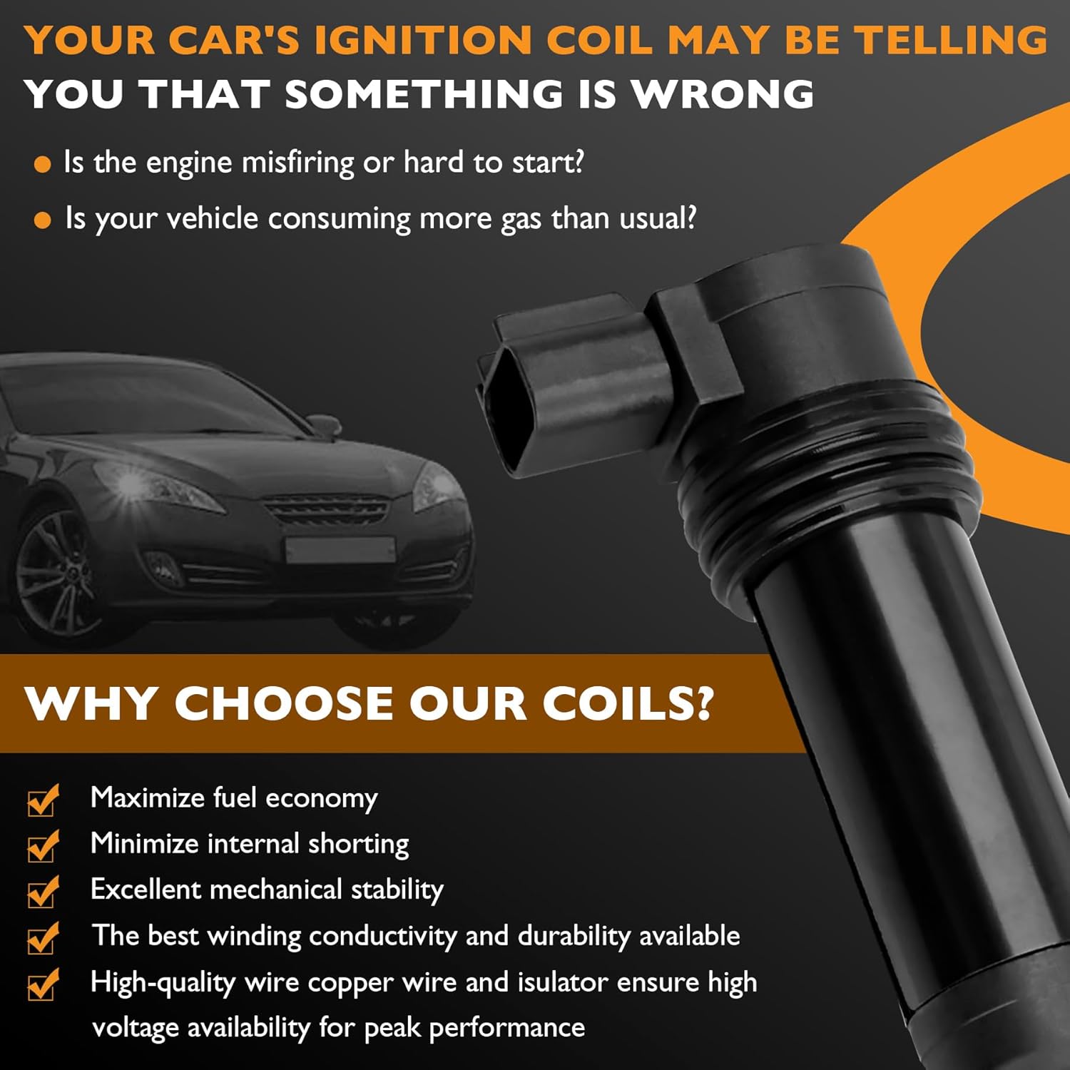 HQPASFY F6T570 Motorcycle Ignition Coils Compatible with Kawasaki ZX636 ZX6R ZXR9F ZX R9F 636 Ninja 2003-2018 Replace#21171-1282，21171-0021