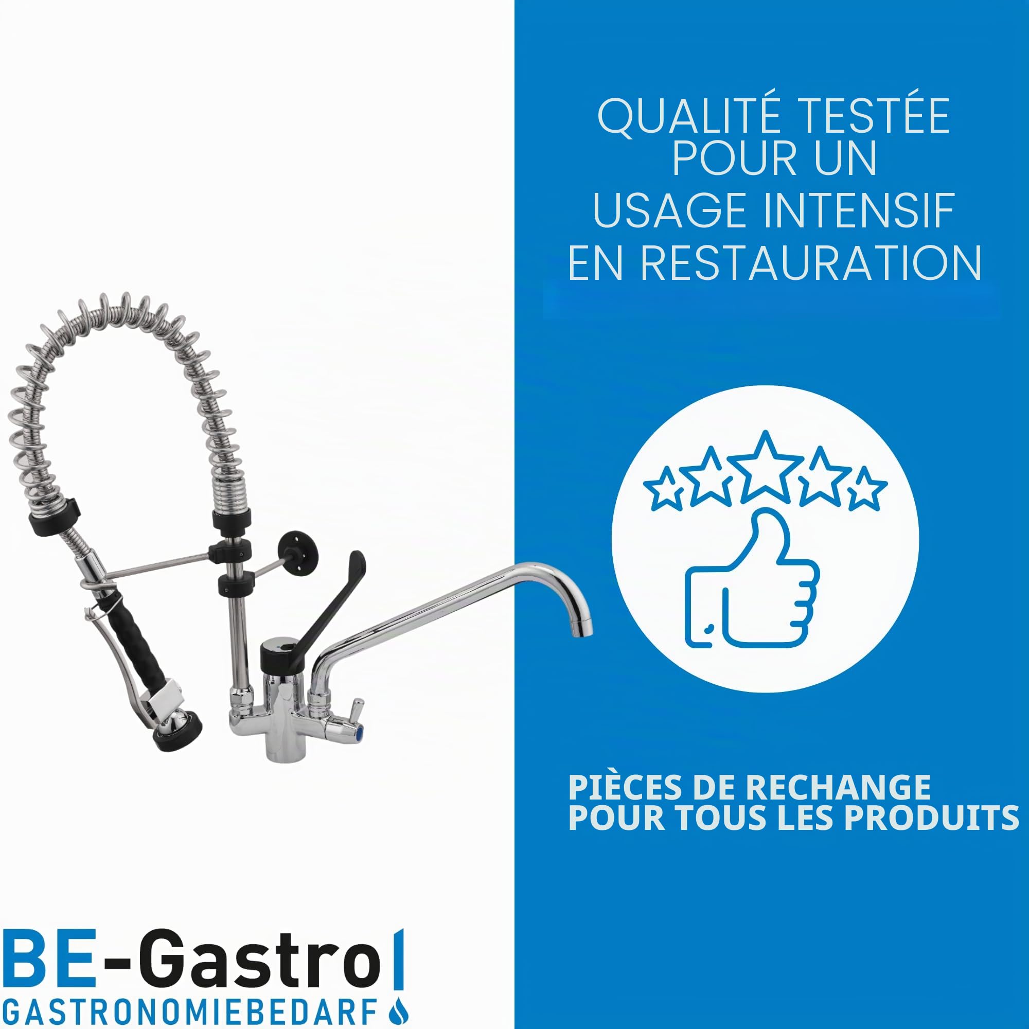 BE-GASTRO I Profi Premium Douchette de vaisselle professionnelle avec robinet, robinet industriel, douchette industriel, mitigeur et poignée longue ergonomique I Douchette gastronomique (60 cm)
