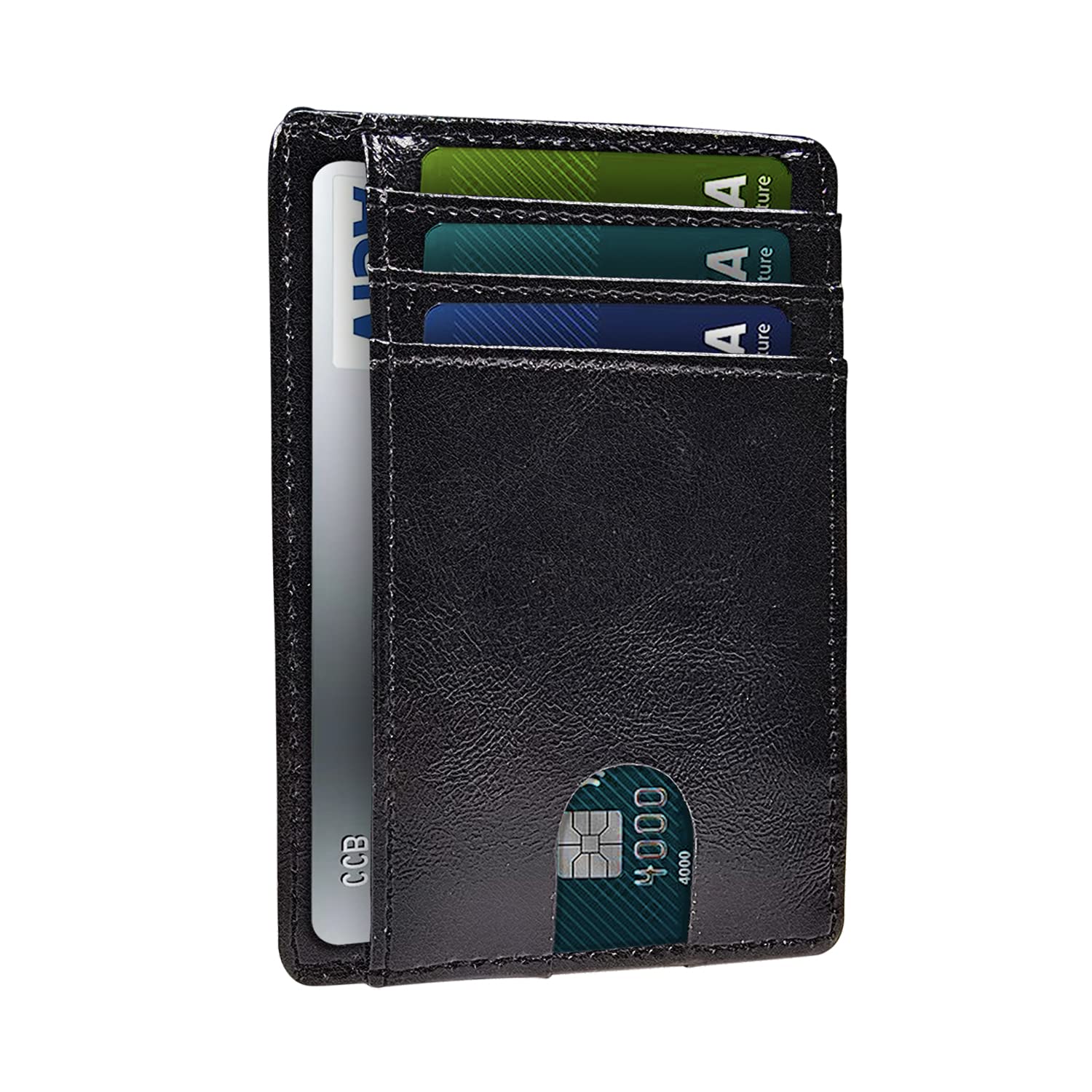 AIWOGEP Men's wallet, ultra-thin leather wallet, portable 8 card holder, simple slim wallet, gift for men/women, with gift box (Oil wax pattern)