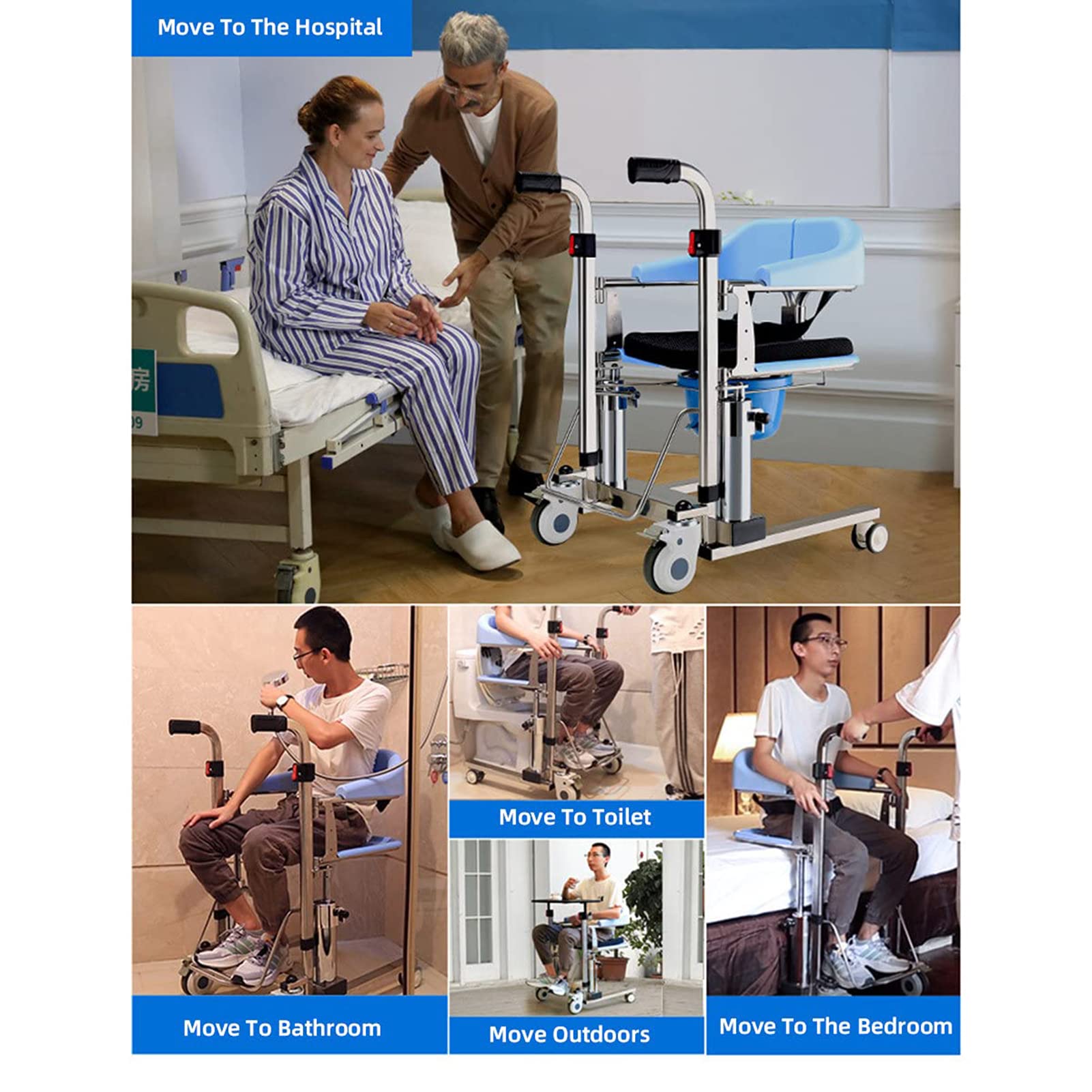Elevador Hidráulico De Pacientes, Gruas para Personas Mayores, Fácil Traslado Al Inodoro Y Al Baño,Silla De BañO con Inodoro para Ancianos Discapacitados