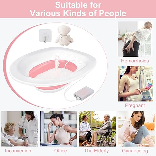 Vista 14 de Bañera eléctrica para hemorroides, baño de asiento para asiento de inodoro, baño de asiento para cuidado posparto, kit de baño para mujeres