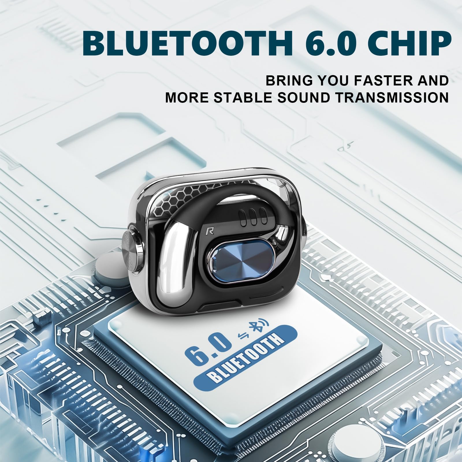Auricolari aperti, auricolari aperti, wireless Bluetooth 6.0, suono potente, 60 ore di autonomia, impermeabilità IPX5, design girevole, auricolari sportivi per corsa e fitness