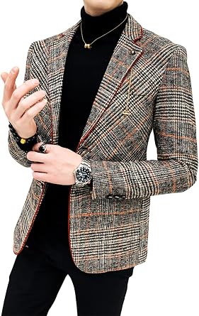 JQBFL Jacket, Mens, Tailored Jacket, Formal Suit, Business, Casual, Check Jacket, Autumn and Winter, Outerwear, Glen Checked, Gentlemans, Stylish Coat