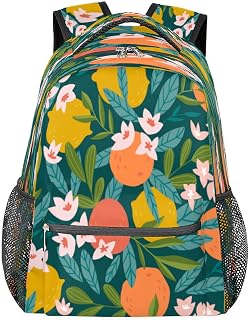 Mochilas para meninos e meninas, mochila escolar com vários bolsos, flor fresca, limão, impermeável, com alça de ombro ajustável para viagens, caminhadas, acampamento, Multi, Medium