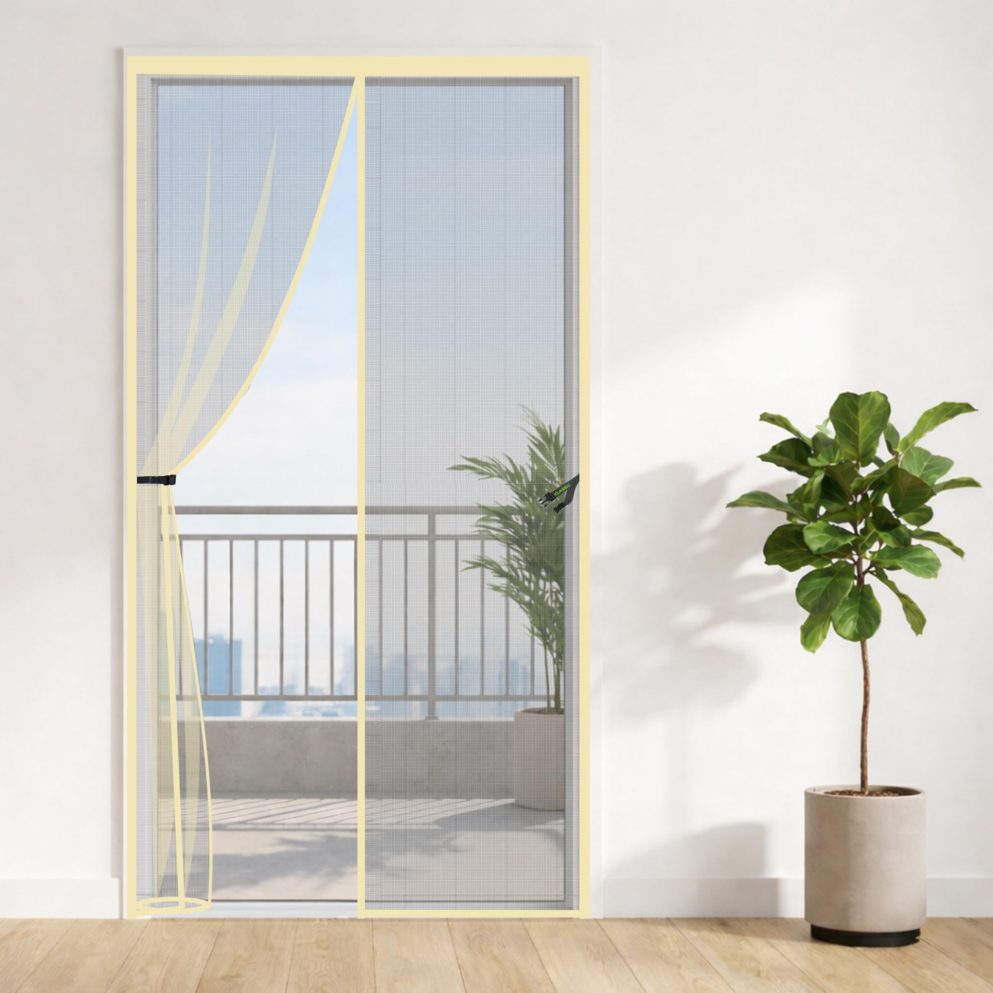 Classic Mosquito Net for Doors with Magnets | Tear-Resistant Fiberglass Mesh | Auto-Close Magnetic Screen Door, Balcony & Kitchen | DIY Installation | Protection Insects (190 x 90 cm,Ivory)