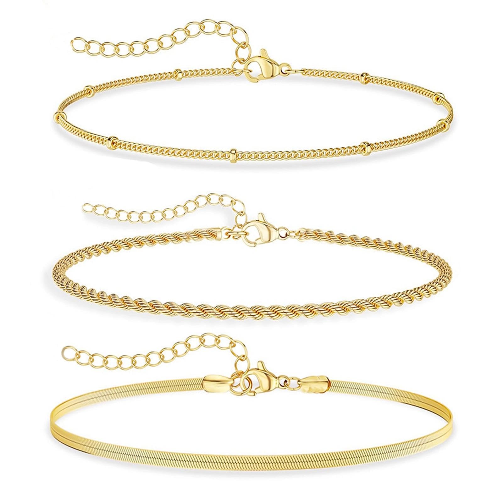 ZXTGBQ 3 Pieces Gold Pulser for Women Alloy Set Stackable Gold Minimalist, Adjustable Waterproof Bohemian Style Jewellery for Women