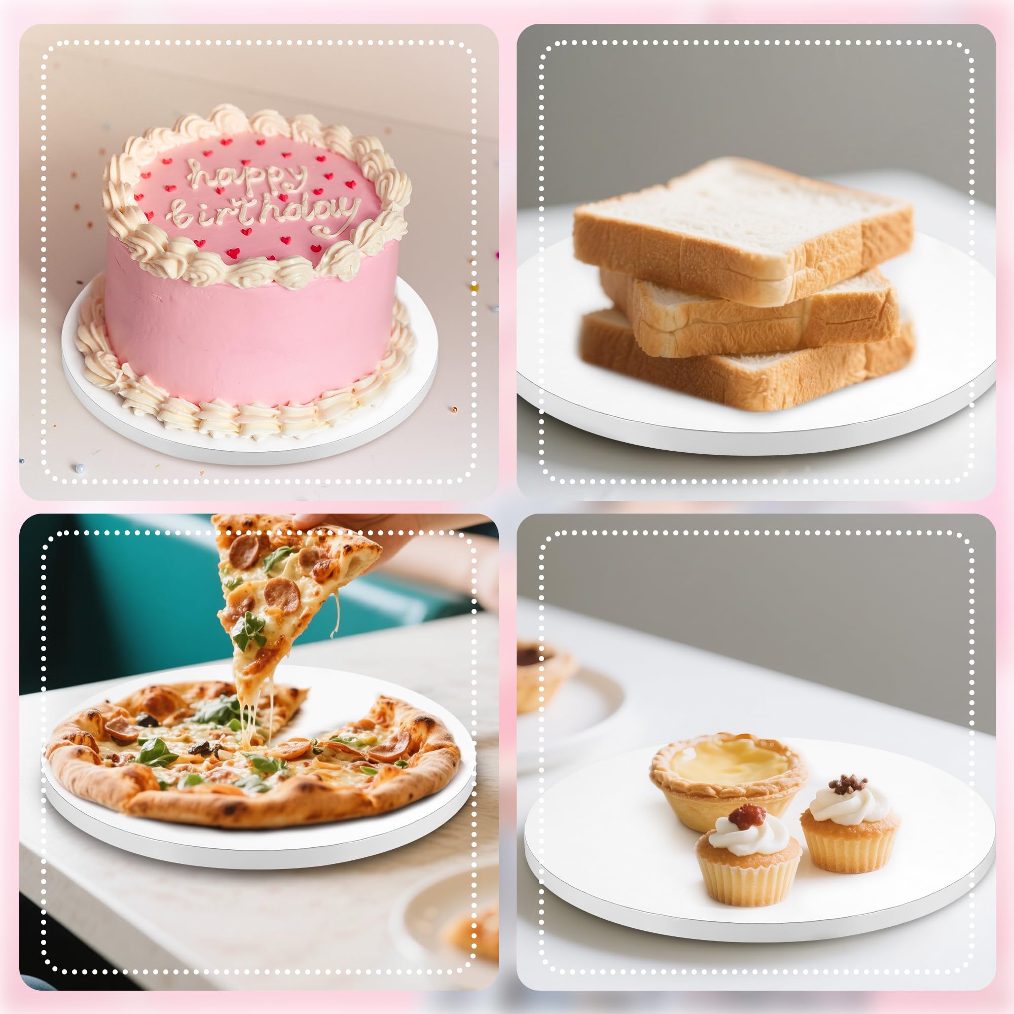 Zocipro 5 sztuk podkładek pod tort Ø 25 cm, okrągłe, podkładki pod tort białe, Cake Drum, podstawka na tort o grubości 12 mm, wielokrotnego użytku, kartonowa podstawka na tort do 6-9 calowych ciast