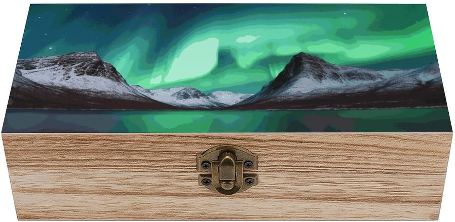 Aurora Borealis Keepsake Box Wooden Storage Box with Lid