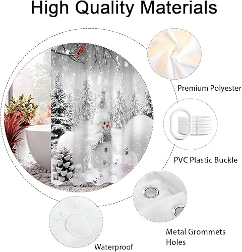 Miniatura 5 de Cortina de ducha de Feliz Navidad, muñeco de nieve de invierno, árbol de pino de Navidad, juego de cortina de baño blanco para ducha, cortina de