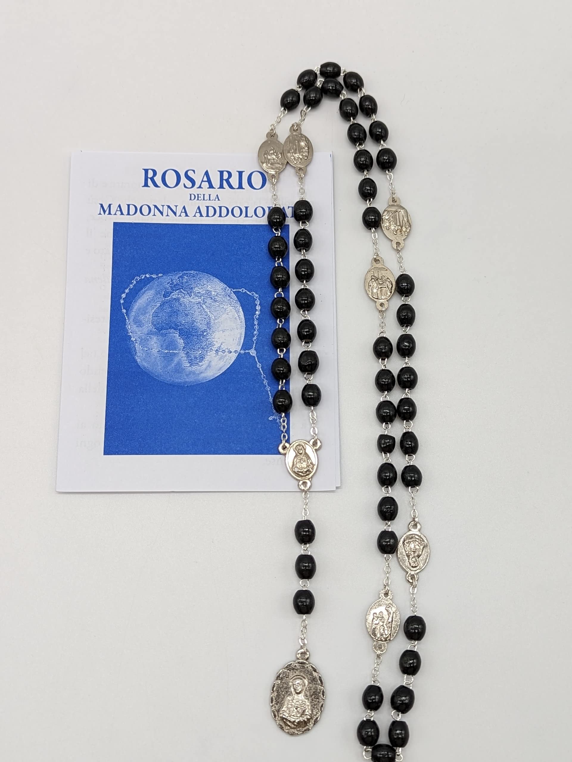 Rosario Madonna Addolorata in Legno con Libretto grani ovali 6x8 mm Rosario dei 7 dolori di Maria