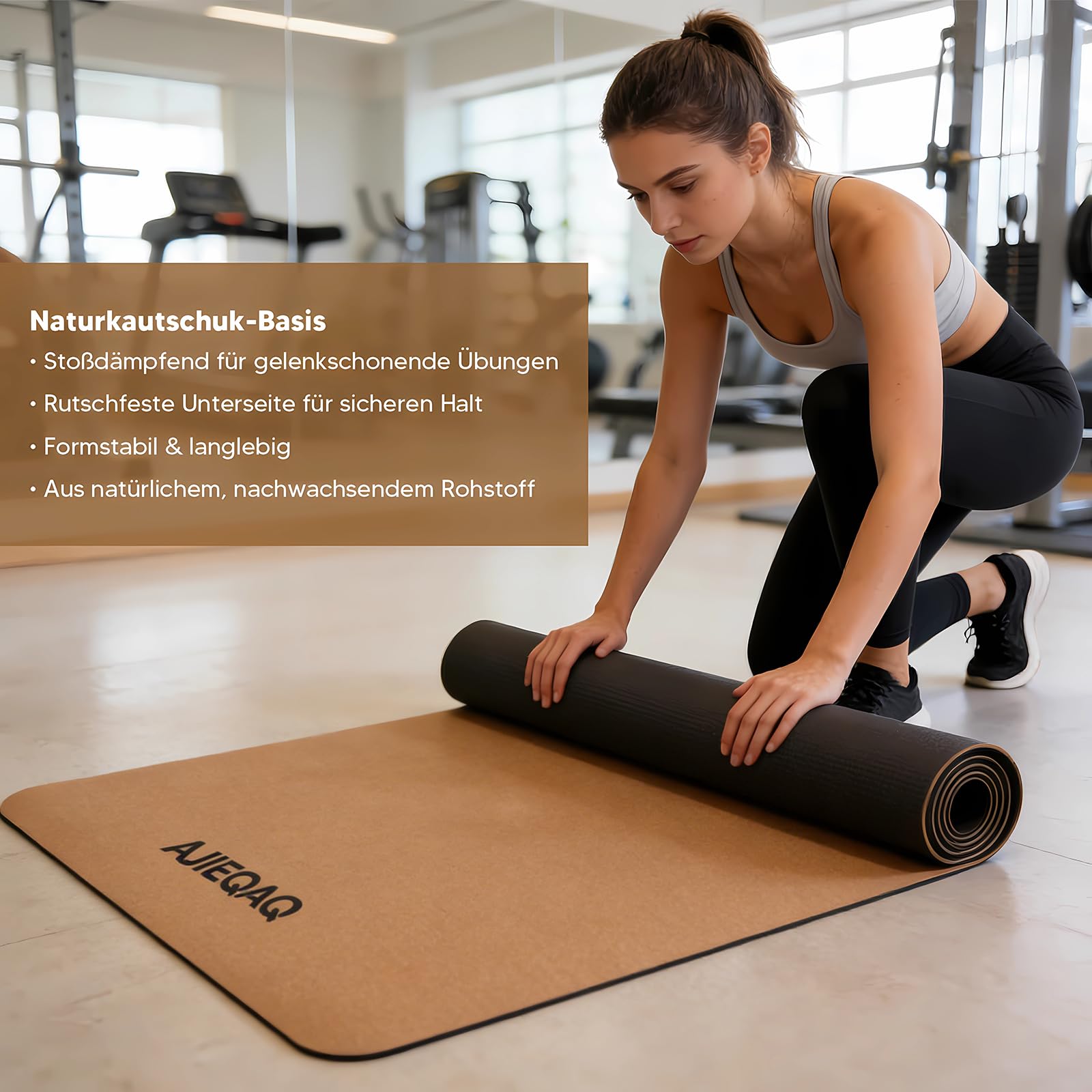 Premium Kork Yogamatte aus Naturkautschuk - Extra Breit (183x80 cm) & 5mm Dick - Rutschfeste XXL Fitnessmatte für Yoga, Pilates & Gymnastik - Gelenkschonend & Formstabil