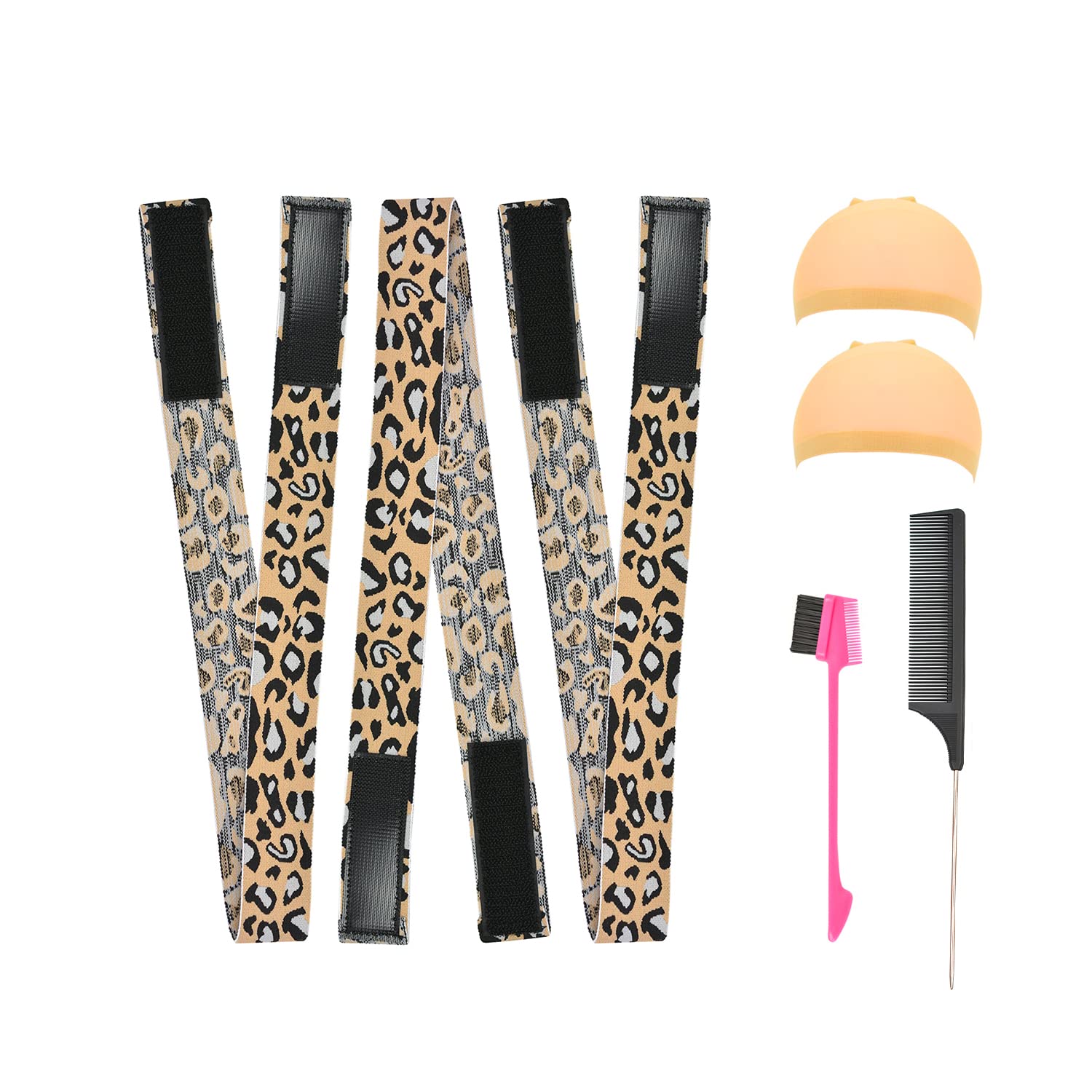 YTBYT 3 Pcs Elastic Bands for Wigs Lace Melting Bands Wig Grip Headband Lace Front Wig Headband for Women (3.0 Beige Leopard Print)