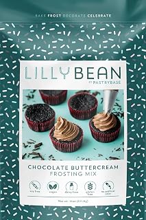 LillyBean Gluten Free Chocolate Buttercream Frosting Mix with No Artificial Colors - Dairy and Soy Free, Vegan Cocoa Icing for Decorating Cakes, Cupcakes, Cookies - 11 oz