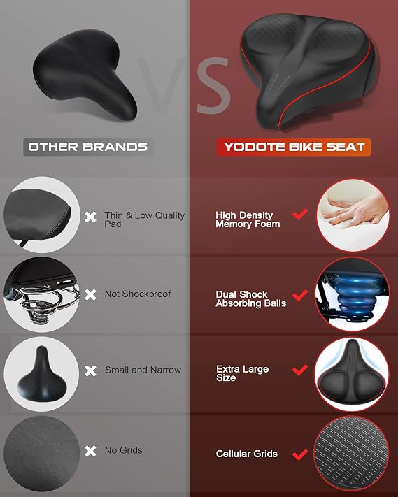 Oversized Noseless Bike Seat for Peloton Bike and Bike+, Comfort Extra Wide Bicycle Seat Cushion for Men Women, Saddle Accessories Replacement for Exercise Bikes, EBikes, Cruiser Bike
