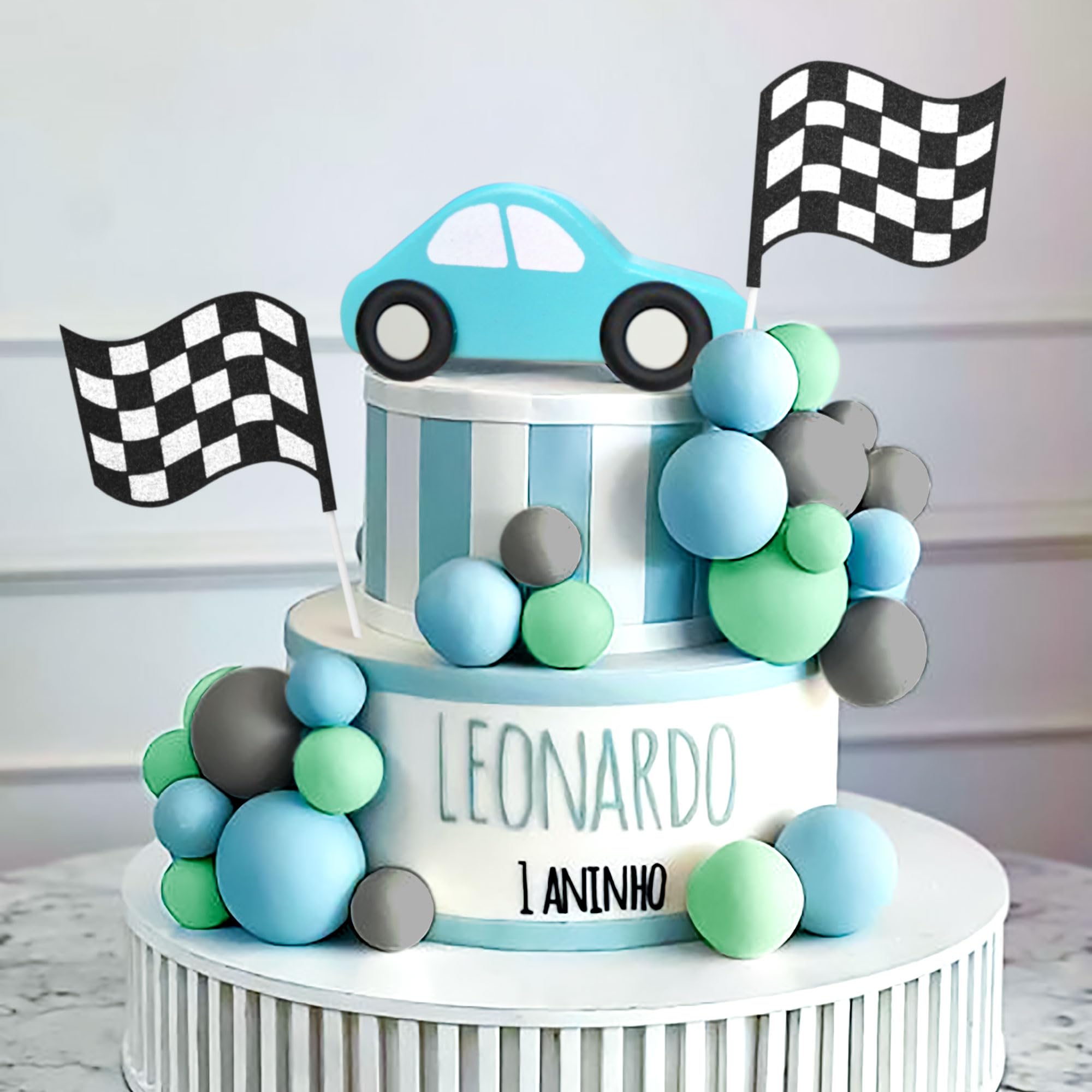 Kit De Décoration Gâteau Voiture - 25 Pièces, Drapeau à Damier, Boules, Pour Anniversaire Thème Auto - 9