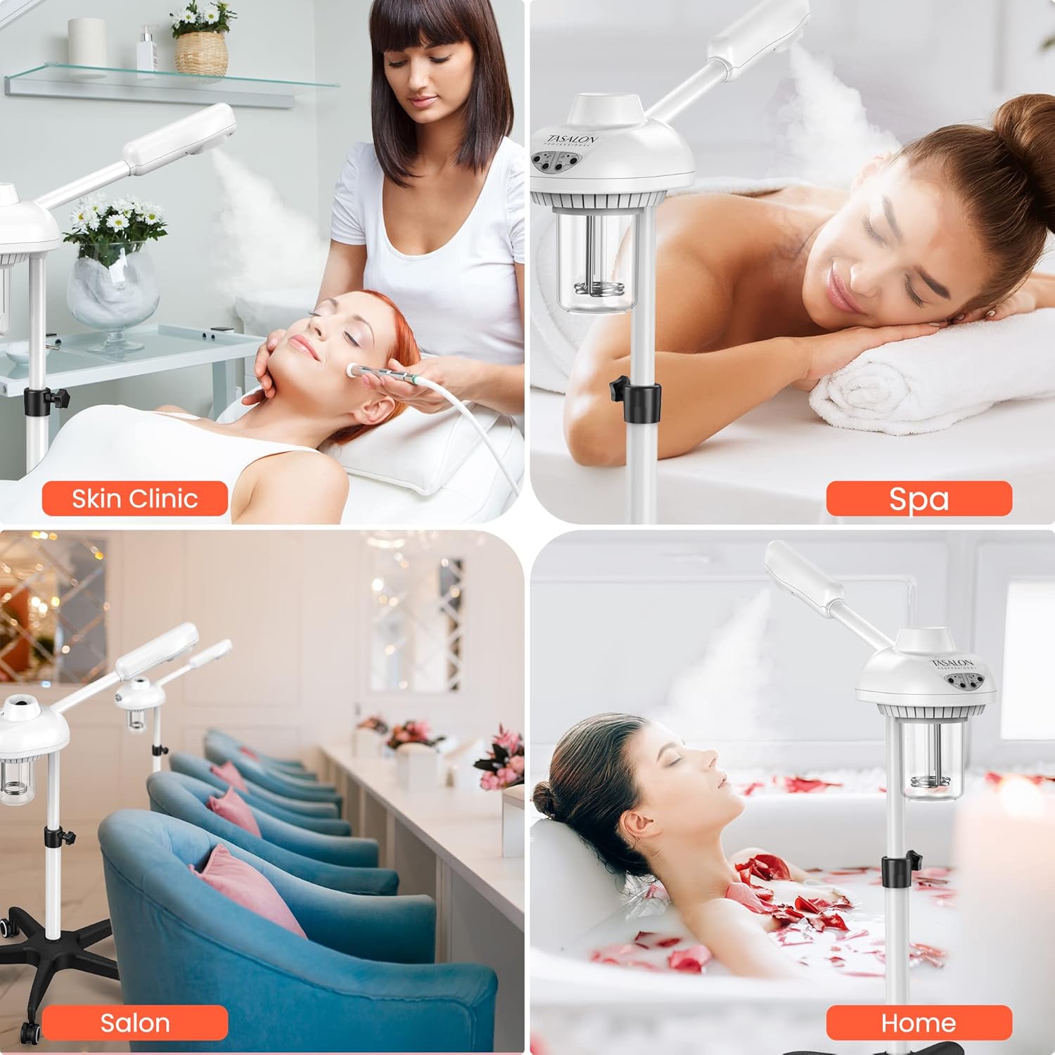TASALON Facial Steamer on Wheels - Face Steamer for Professional Skin Rejuvenation, Facial Steamer Kit for Home, Spa, Clinic - Warm Mist, Ozone Face Humidifier - Pore Opener and Skin Cleanser-White : Beauty & Personal Care