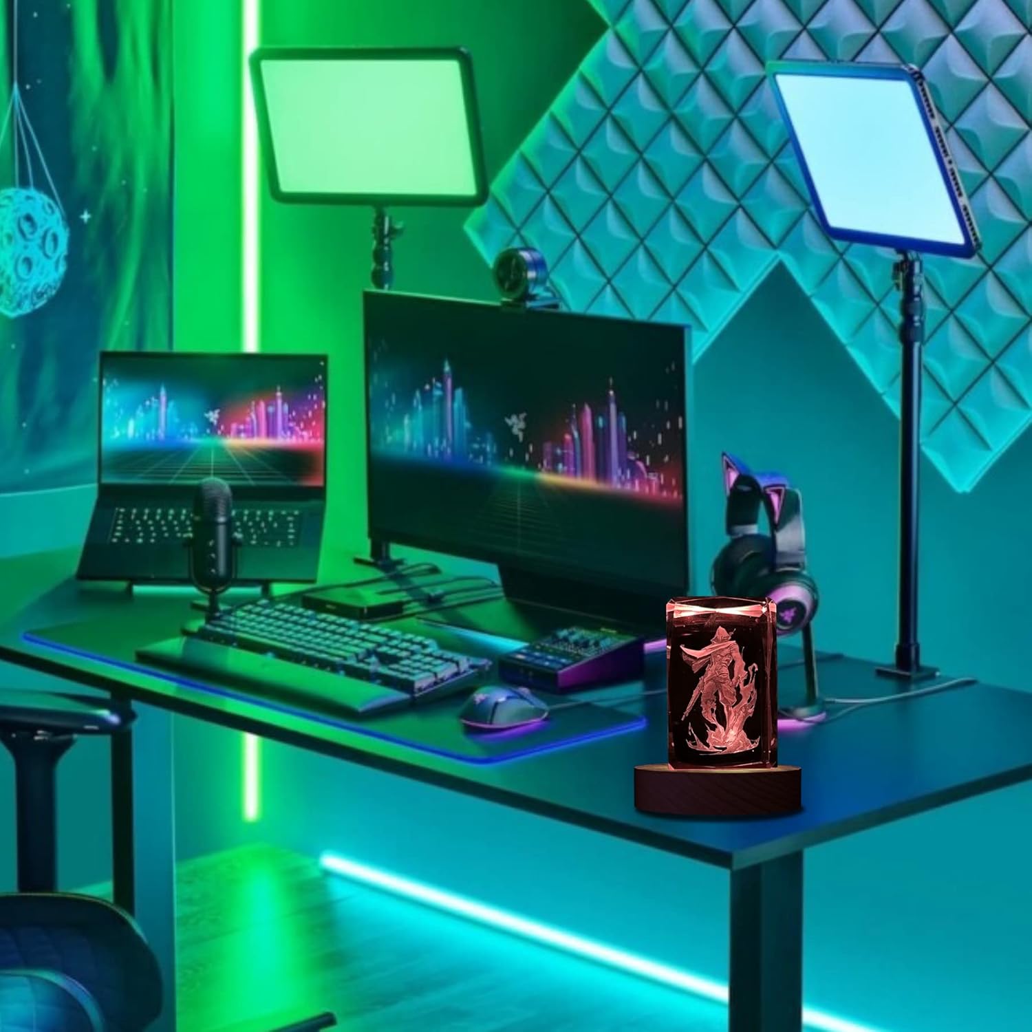 SUPIA Valorant 3D Crystal Figure - Agent Omen - RGBW 16 Colorful LED Lighting Stand with Laser Engraved Crystal Figure. Valorant Gift, Gaming Accessories for Gamer. Decoration for Gaming Desk.