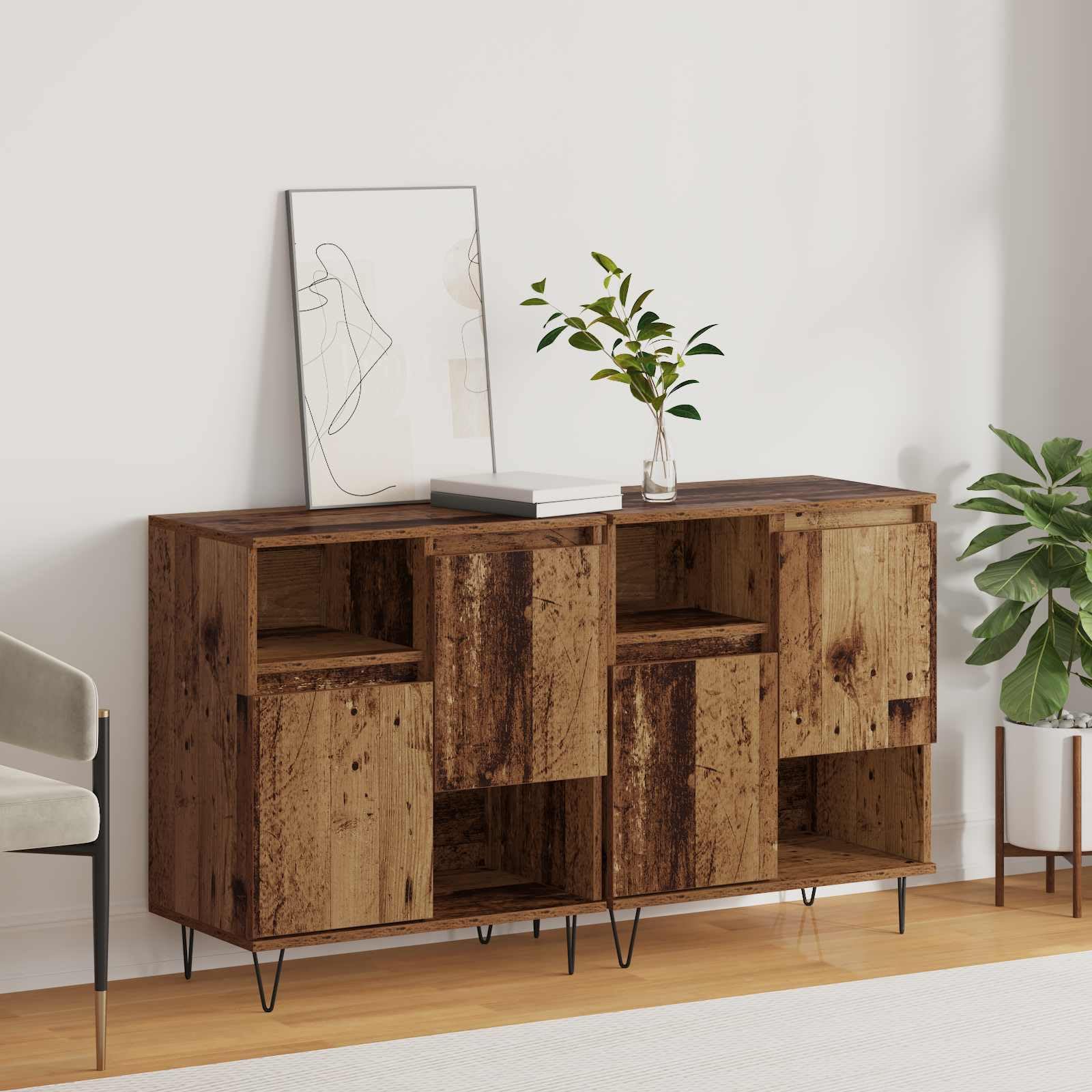 Aparadores de madera recuperada juego de 2 muebles de 60x35x70 cm con almacenamiento para salón