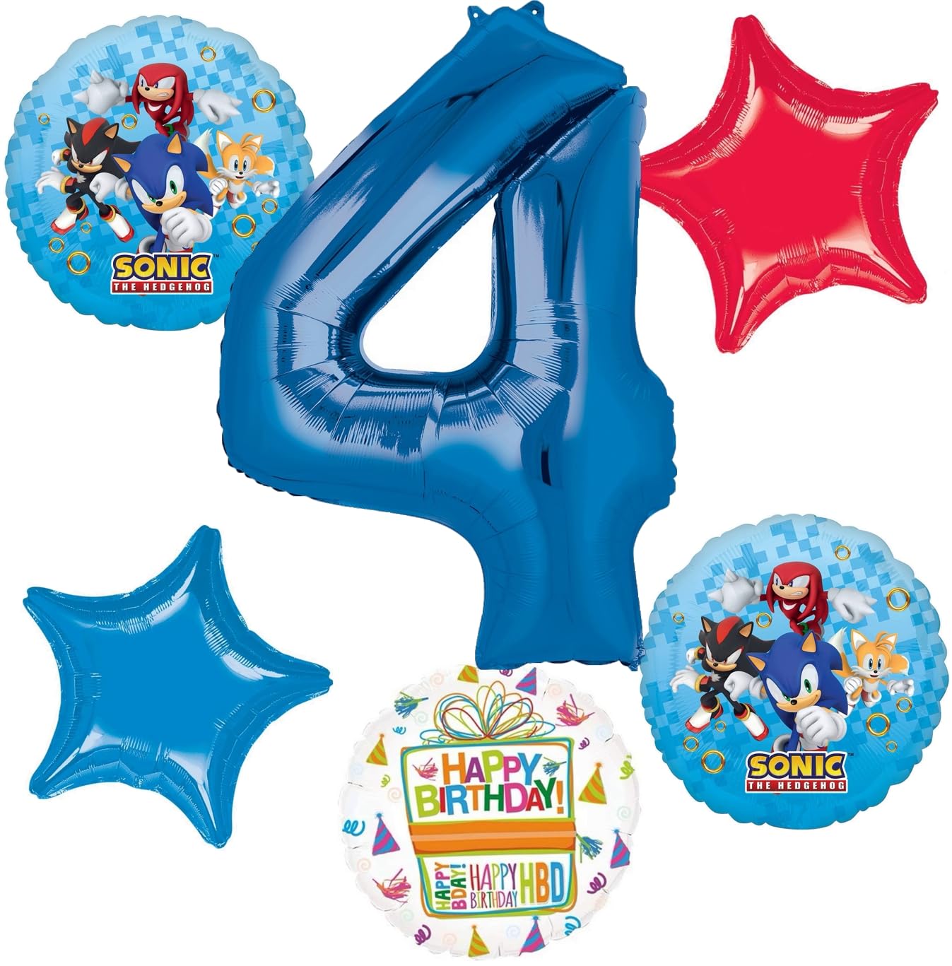 Anagram Sonic 4th Birthday Party Supplies Video Gamers Hedgehog Foil Balloon Bouquet Decorations 6pc