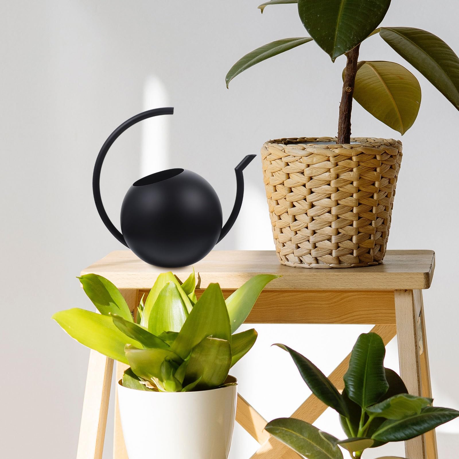 Yardwe Arrosoir en Acier Inoxydable Noir 1l Bec Fin et Poignée Ergonomique pour Arrosage Intérieur et Extérieur des Plantes Vertes