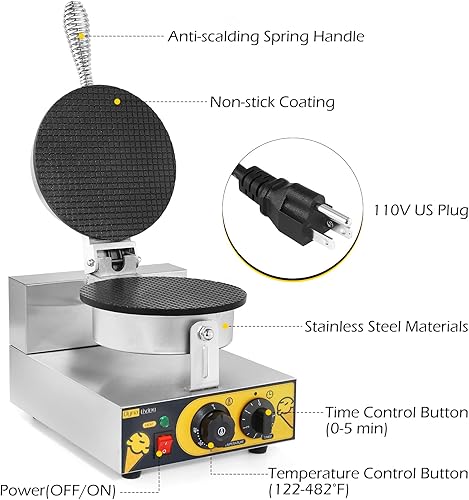 Miniatura 3 de Dyna-Living Máquina comercial de cono de gofres de 110 V 1200 W y 25 unids holandesa máquina eléctrica para panqueques de hierro mini panqueques