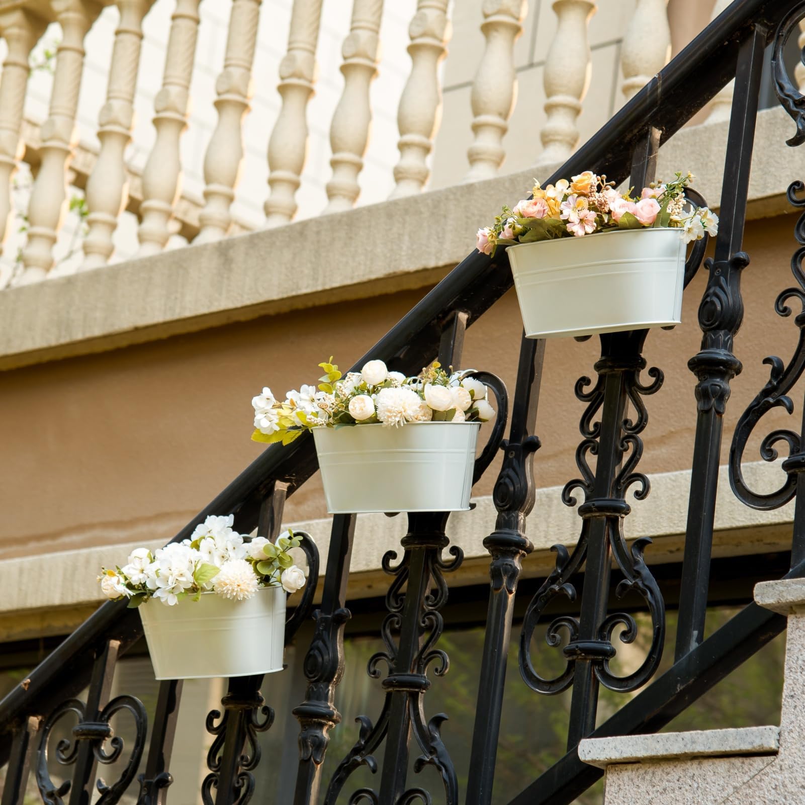 3 Fioriere Sospese In Metallo Da 28 Cm Per Ringhiera E Balcone – Con Ganci Staccabili – Stile Campagna Con Fori Di Drenaggio – Regalo Giardinaggio