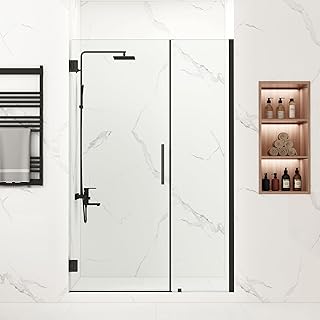51-52" W x 76" H Frameless Pivot Shower Door, Pivot Swing Shower Door with Clear Tempered Glass 5/16"(8mm), Reversible, Matte Black Finish, Magnetic Closing