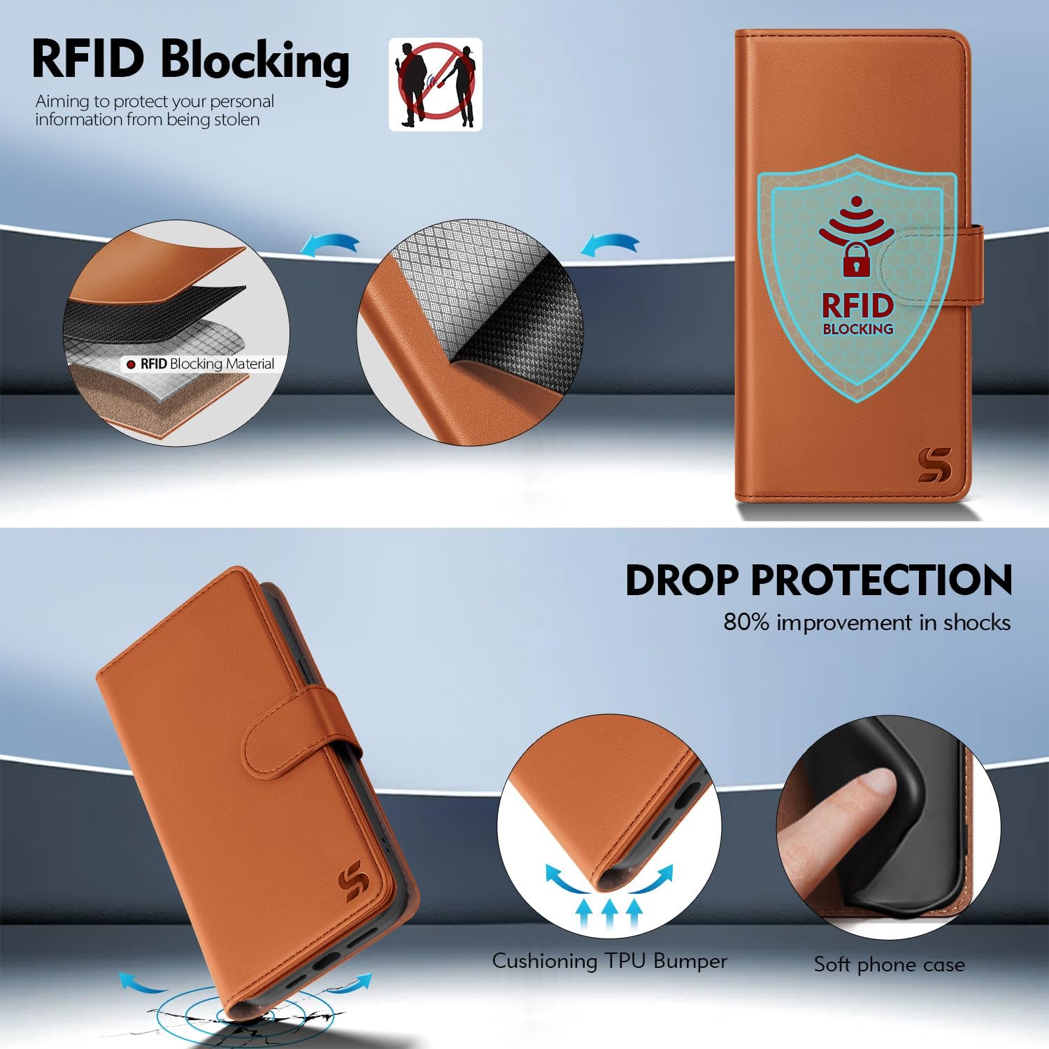 Compatible with iPhone 17 Wallet Case with Card Holder,Women Men RFID Blocking PU Leather Folio Flip TPU Protective Cover Credit Card Slots,Phone Case for Apple 17 6.3",Light Brown - Image 3