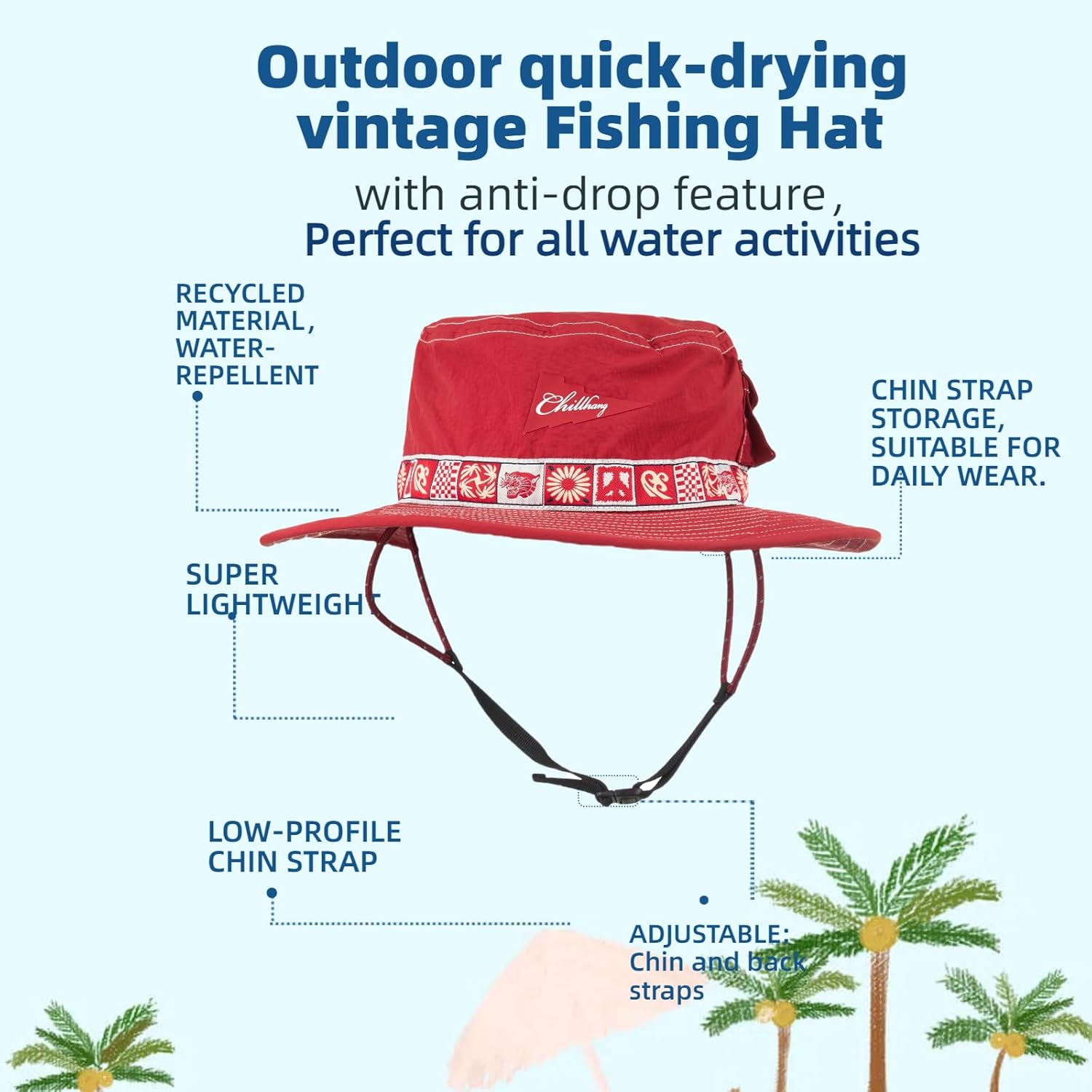 Color-Blocked Fisherman Style Sun Hat for Outdoor Camping, Surfing & Vacations - Wide Brim, UV Protective, Anti-Slip (US, Alpha, One Size, X-Small, Red) - Image 6